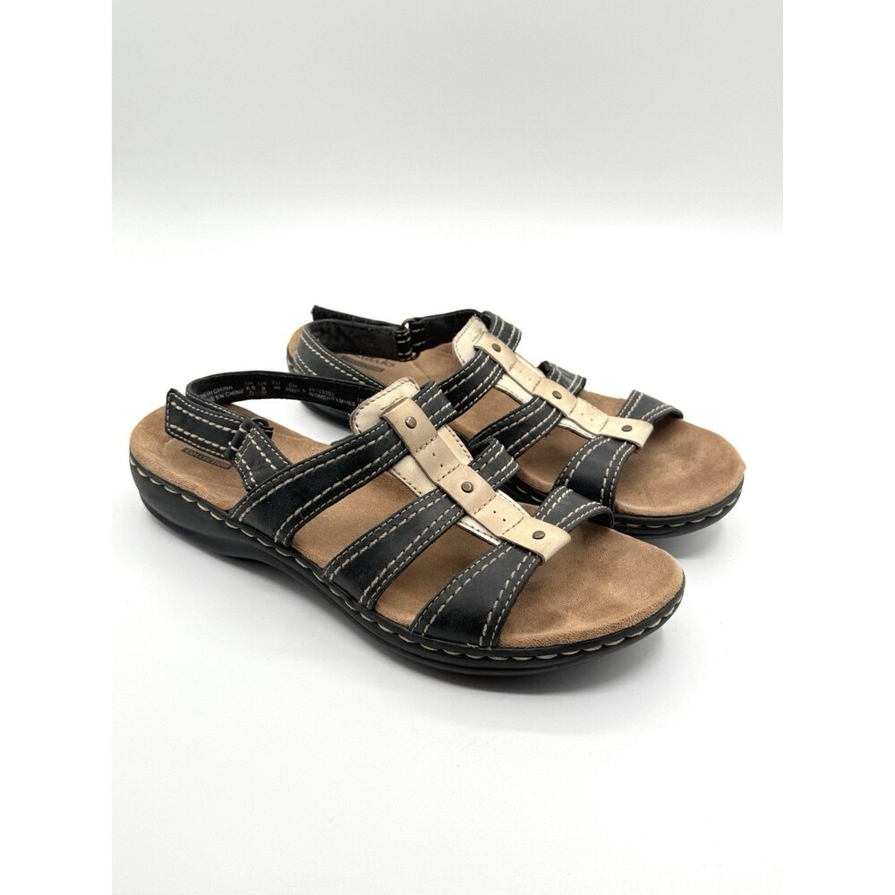 CLARKS Sandals Sz 9 Womens - Black/Tan Leather‎ Leisa Sling back Comfort